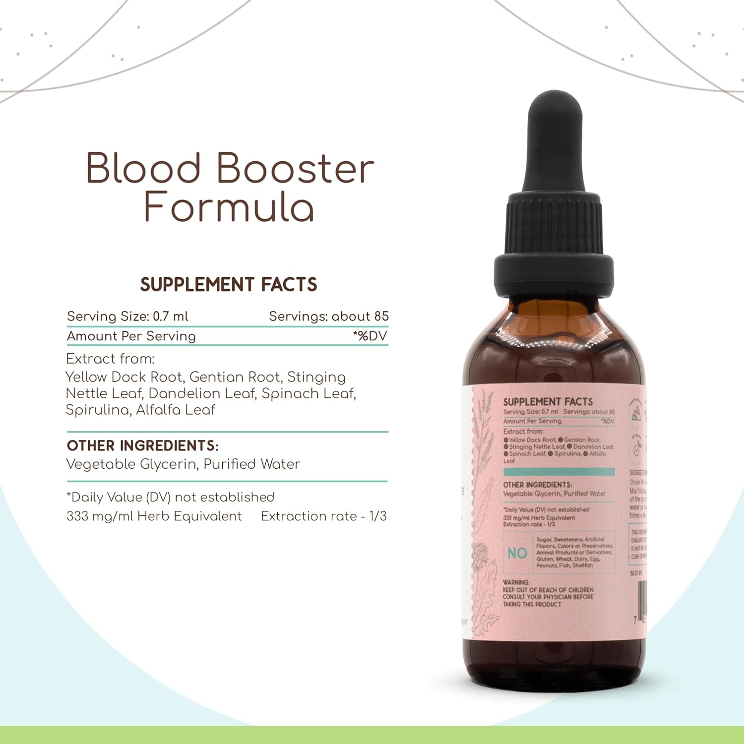HerbEra Blood Booster Formula Tincture with Stinging Nettle, Dandelion, Spinach, Spirulina, Alfalfa, Yellow Dock Root, Herbal Iron Blend - 2 Fl Oz