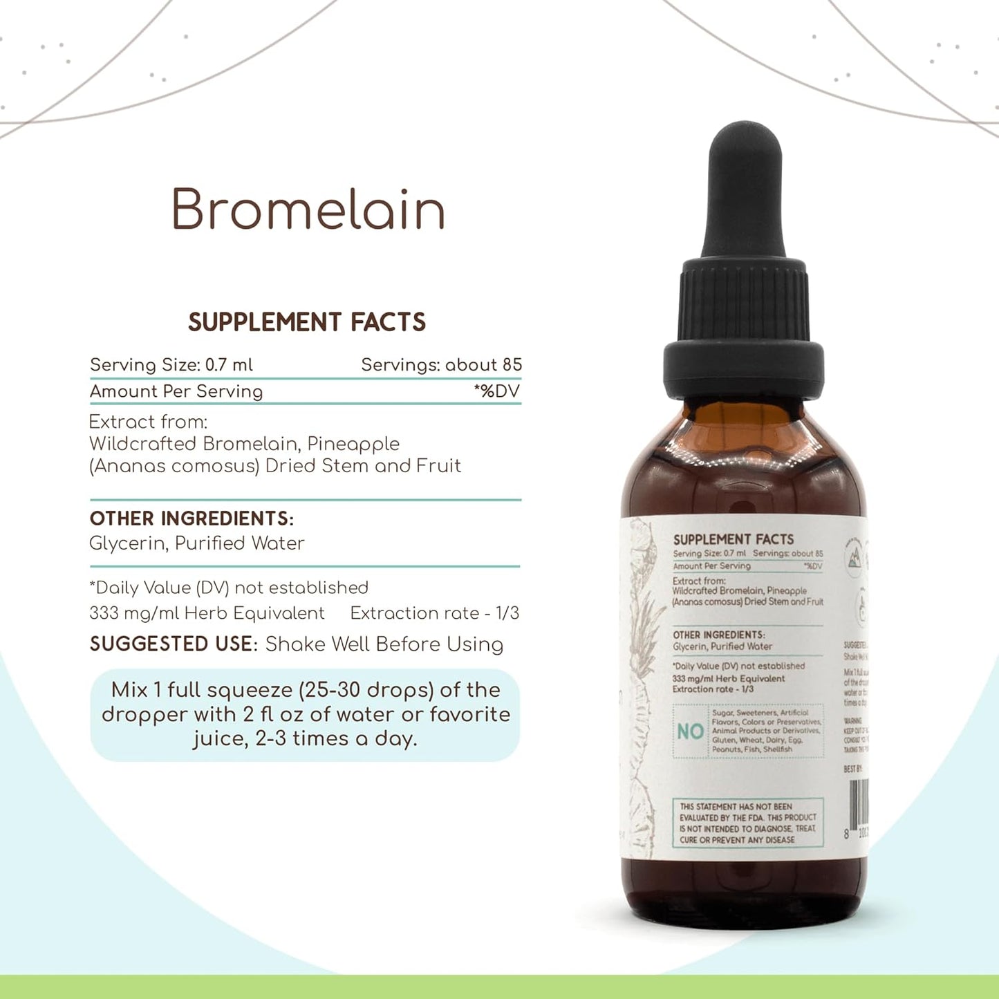 HerbEra Bromelain B60 Alcohol-Free Extract Tincture - Super-Concentrated Wildcrafted Pineapple - 2 fl oz