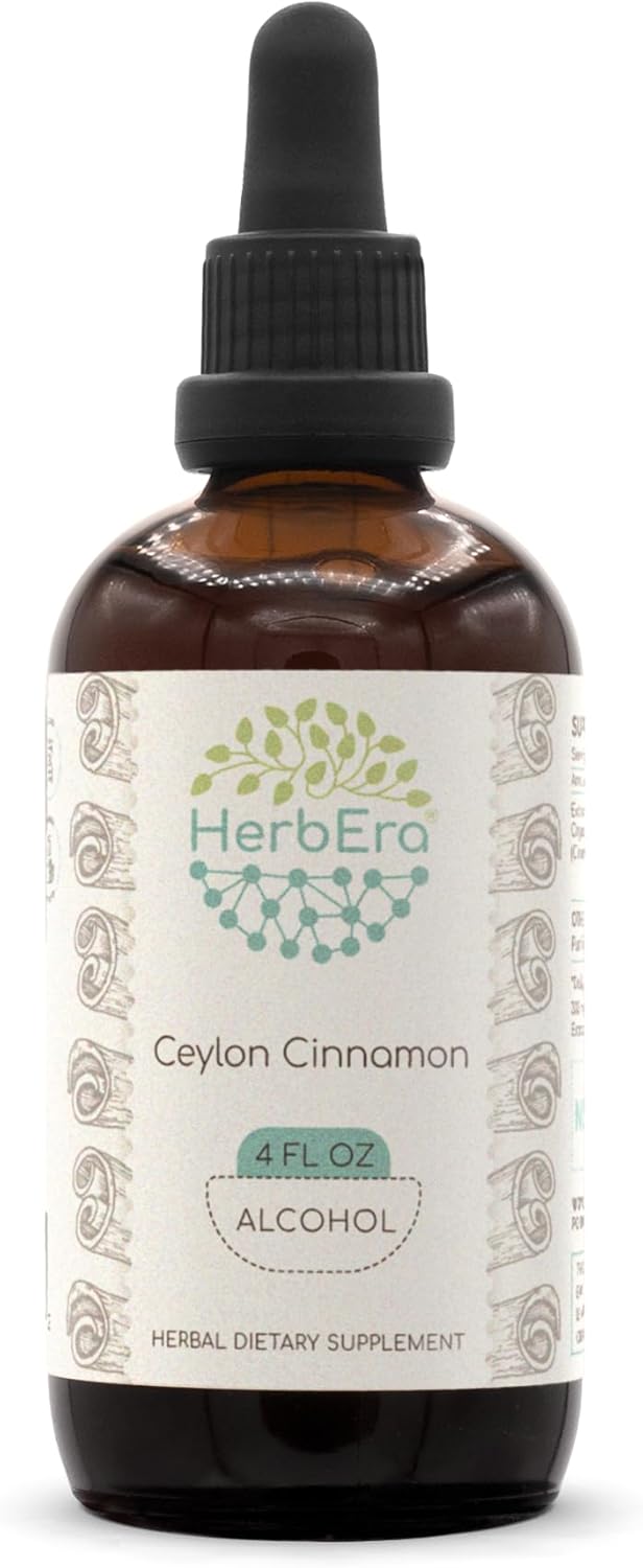 HerbEra Ceylon Cinnamon Alcohol Extract Tincture - Concentrated Liquid Drops - Natural Cinnamomum Verum - 4 fl oz