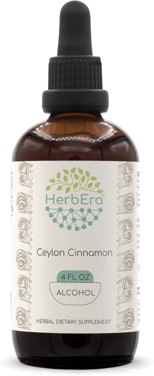 HerbEra Ceylon Cinnamon Alcohol Extract Tincture - Concentrated Liquid Drops - Natural Cinnamomum Verum - 4 fl oz