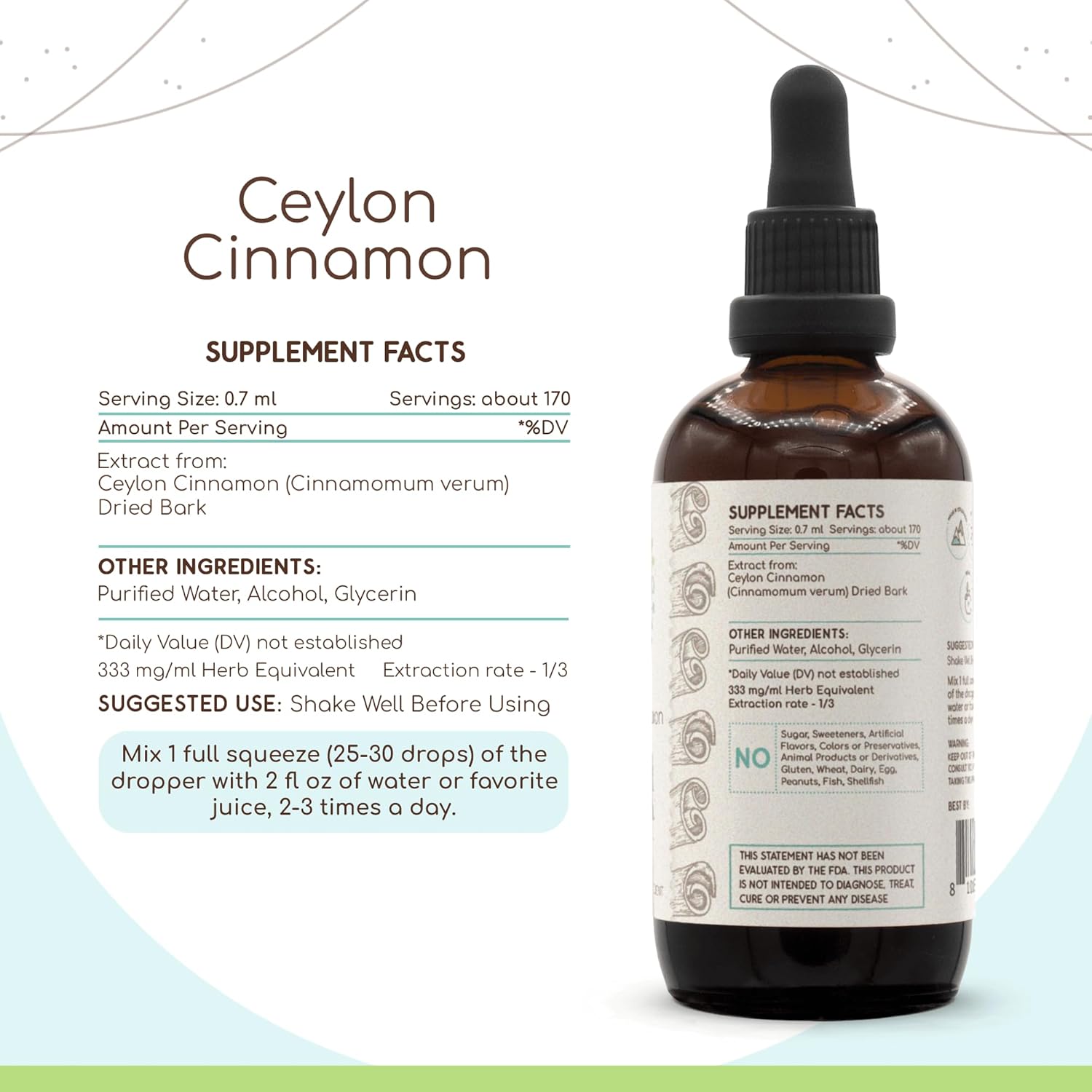 HerbEra Ceylon Cinnamon Alcohol Extract Tincture - Concentrated Liquid Drops - Natural Cinnamomum Verum - 4 fl oz