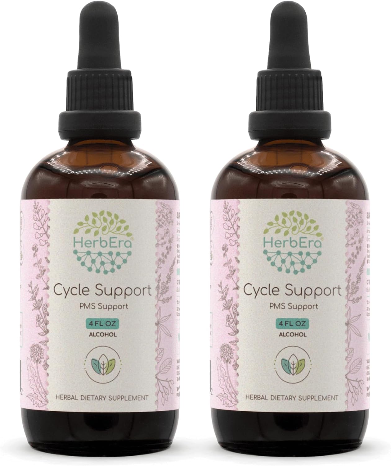 HerbEra Cycle Support Alcohol Extract Tincture - Skullcap, Dandelion, Cramp, Vitex Berry, St. John's Wort, Jamaican Dogwood Bark, Partridgeberry Herb - PMS Support - 8 Fl Oz Total