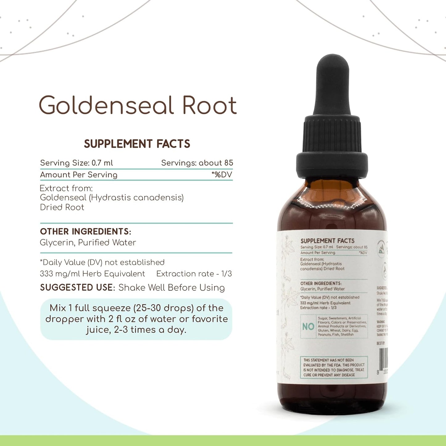 HerbEra Goldenseal Root Alcohol-Free Extract Tincture - Super-Concentrated Hydrastis Canadensis - 2 fl oz