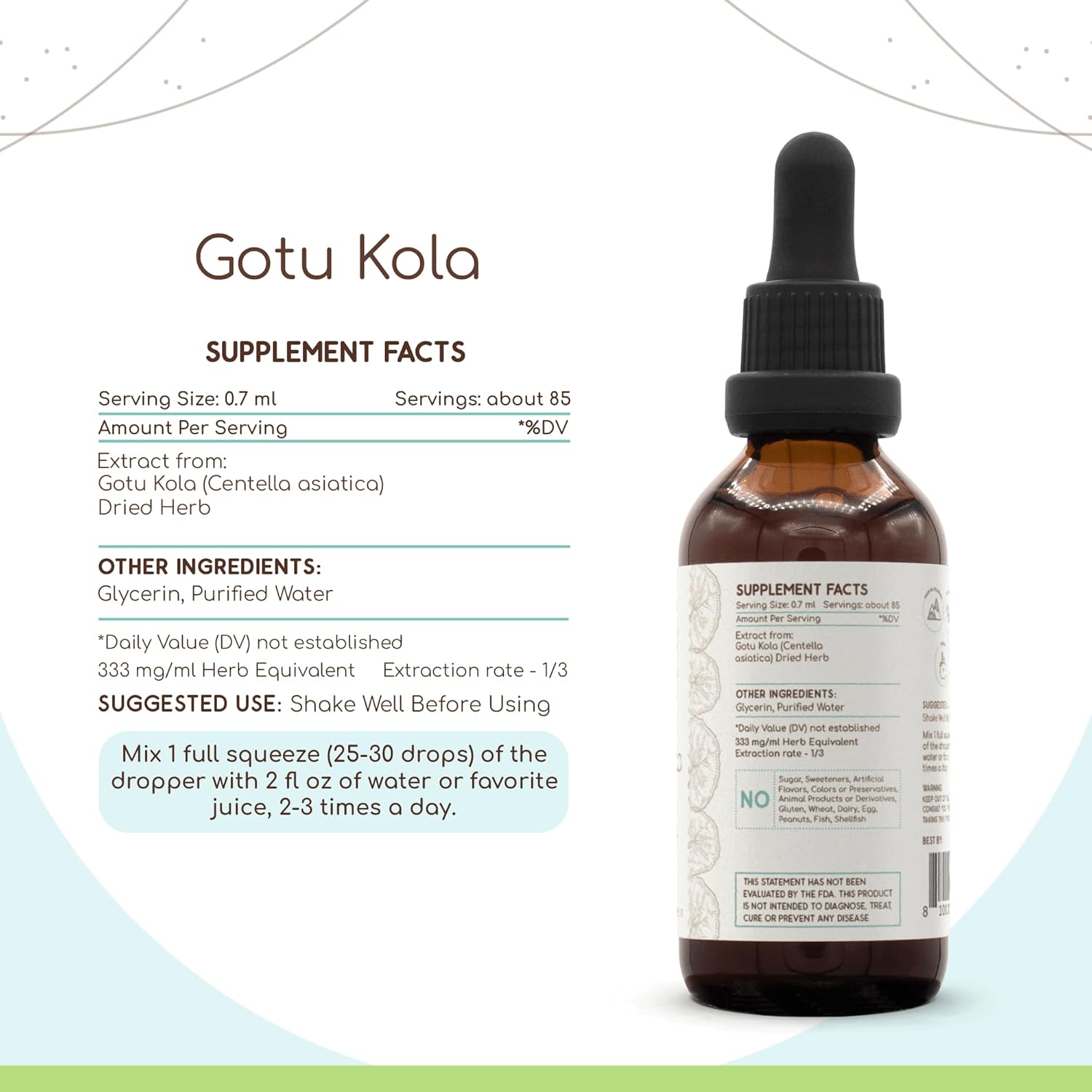 HerbEra Gotu Kola Tincture - Alcohol-Free Herbal Extract, Concentrated Liquid Drops - 2 fl oz Bottle