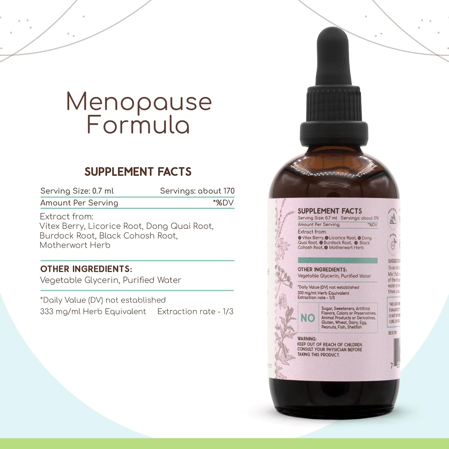 HerbEra Menopause Formula B120 Alcohol-Free Extract Tincture - Natural Vitex Berry, Licorice Root, Motherwort, Dong Quai, Burdock, Black Cohosh - 4 Fl Oz