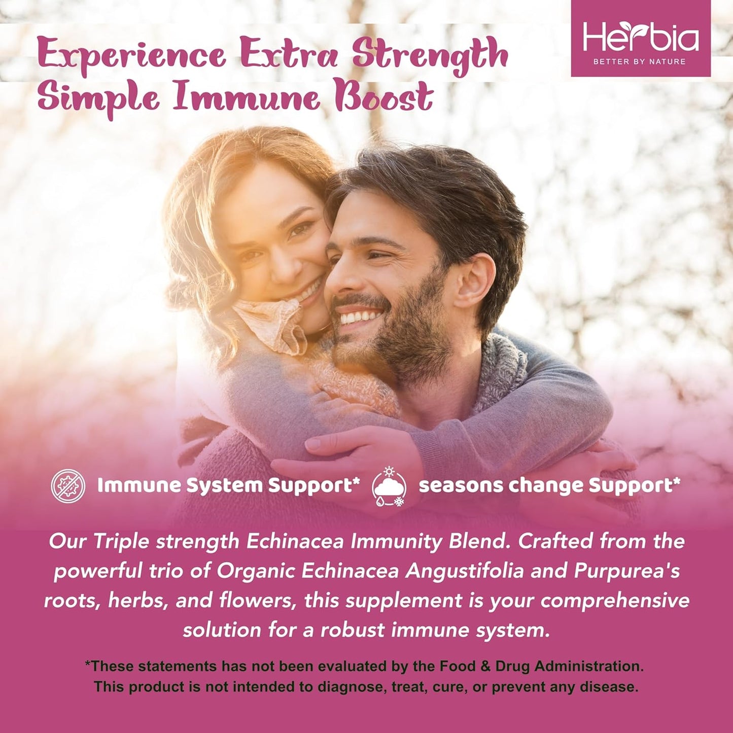 HERBIA Echinacea Immunity Blend - 3X Strength Organic Concentrated Extract for Immune Support (2 fl oz)