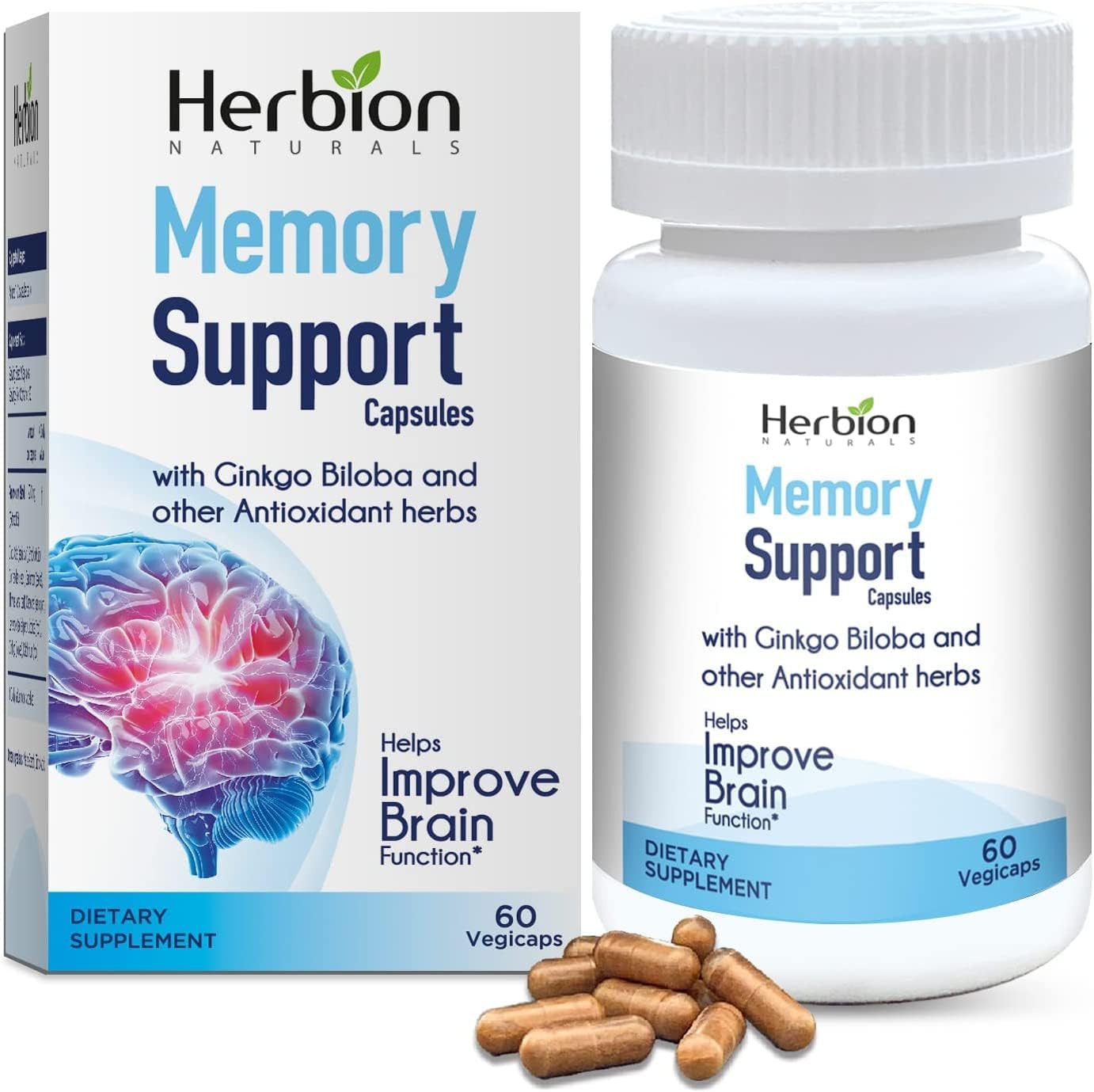 Herbion Naturals Memory Support Capsules - Enhances Brain Function, Fights Absent-Mindedness, and Promotes Healthy Mood - 60 Vegicaps for Adults