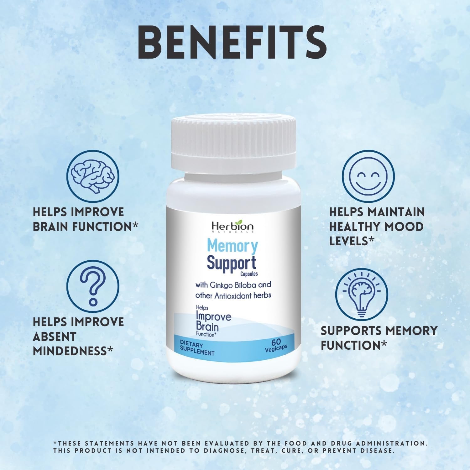 Herbion Naturals Memory Support Capsules - Enhances Brain Function, Fights Absent-Mindedness, and Promotes Healthy Mood - 60 Vegicaps for Adults