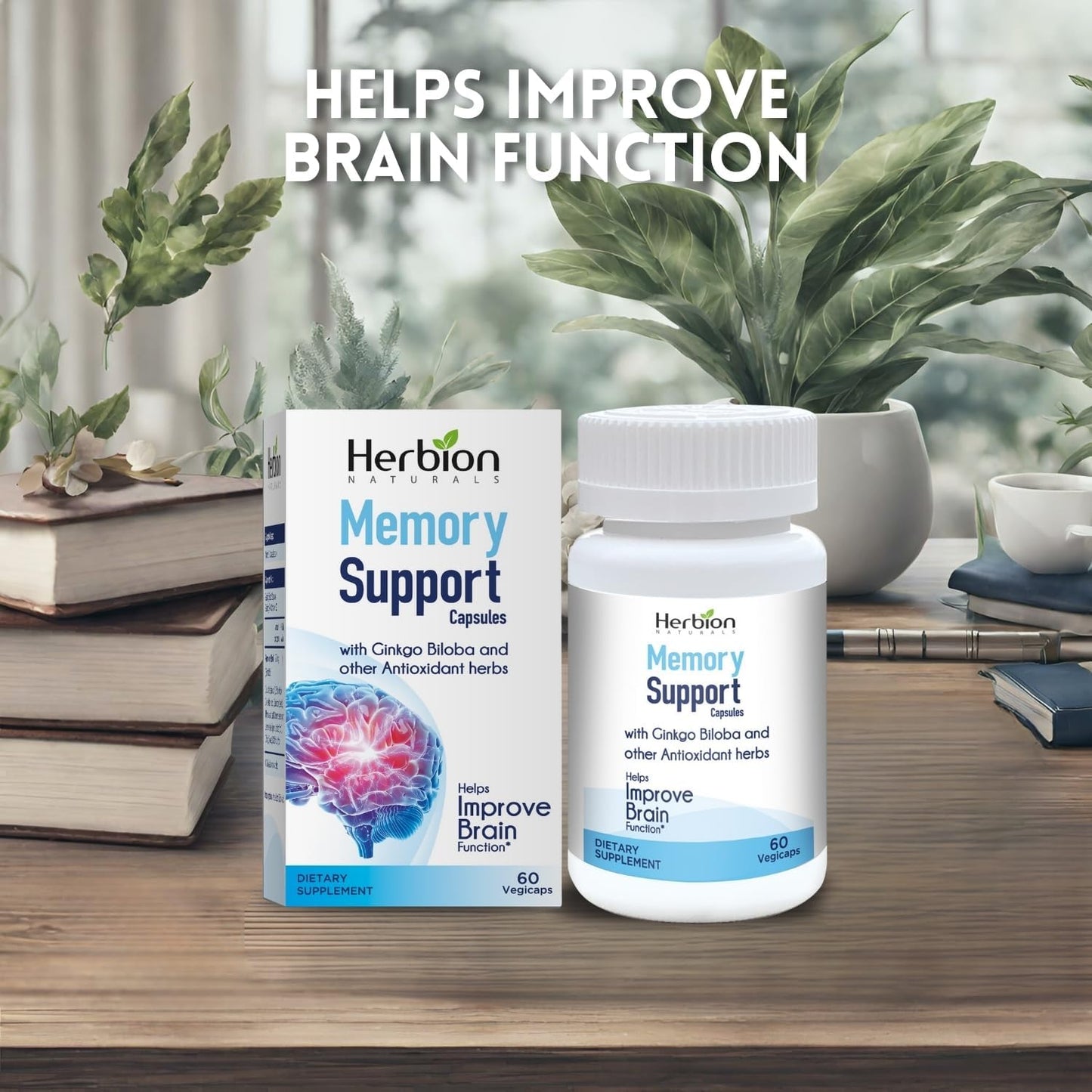 Herbion Naturals Memory Support Capsules - Enhances Brain Function, Fights Absent-Mindedness, and Promotes Healthy Mood - 60 Vegicaps for Adults