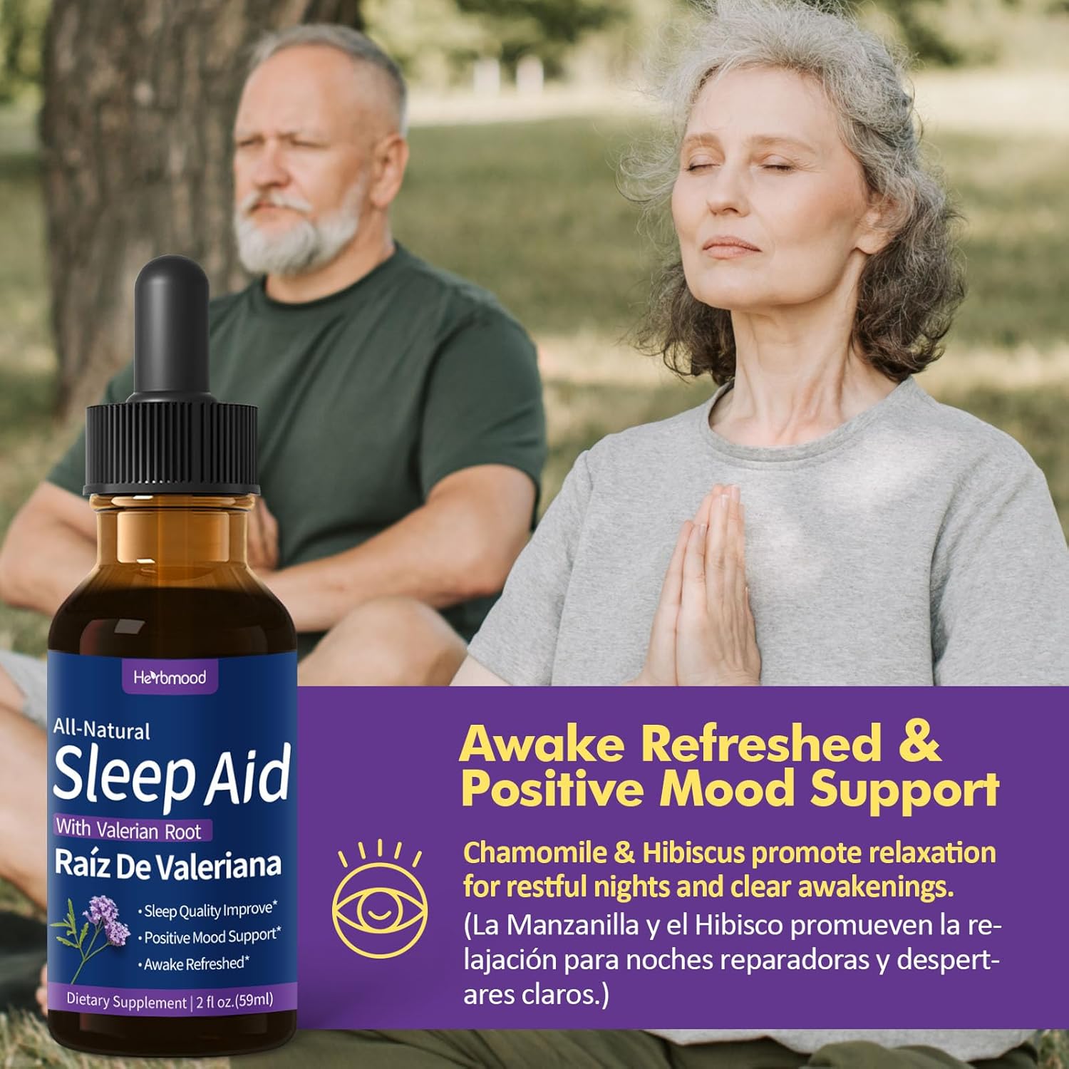 Herbmood Valerian Root Chamomile and Hibiscus Sleep Drops for Deep Sleep - 4oz Herbal Extract Liquid