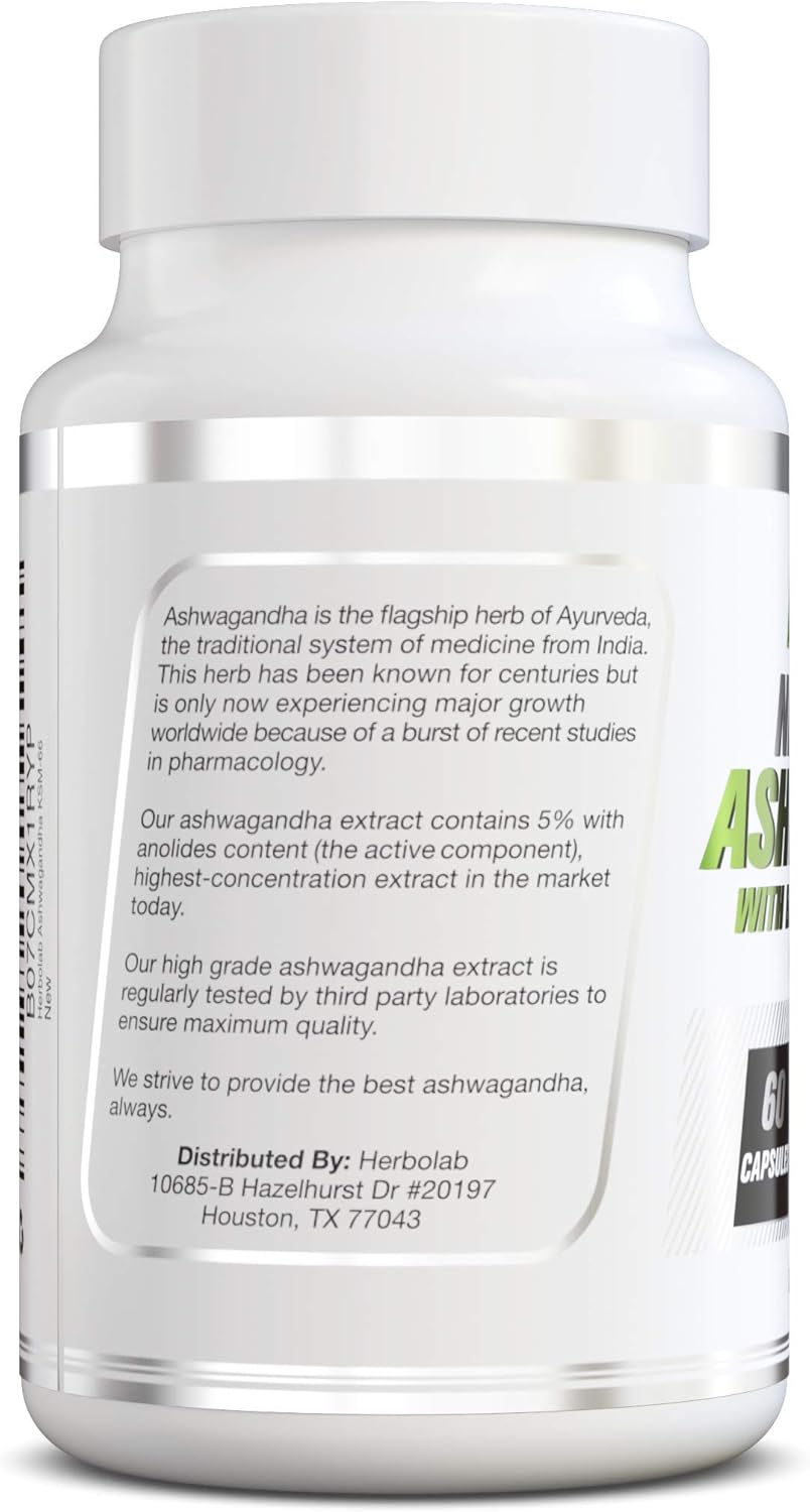 Herbolab Ashwagandha KSM 66 Extract with Black Pepper - High Absorption & Full Spectrum Formula