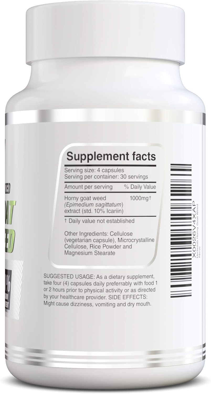 Herbolab Horny Goat Weed Extract Capsules - 10% Icariin, 250mg x 120 - Epimedium, Barrenwort, Bishop’s Hat