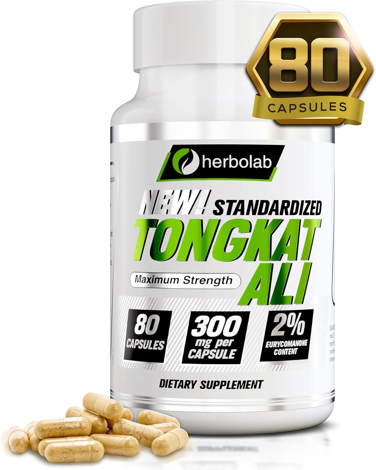 Herbolab Tongkat Ali Root Supplement 200:1, 2% Eurycomanone, 1200mg, 30 Day Supply - Longjack Tongkat Ali for Men