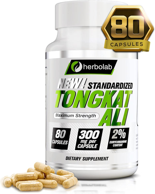 Herbolab Tongkat Ali Root Supplement 200:1, 2% Eurycomanone, 1200mg, 30 Day Supply - Longjack Tongkat Ali for Men