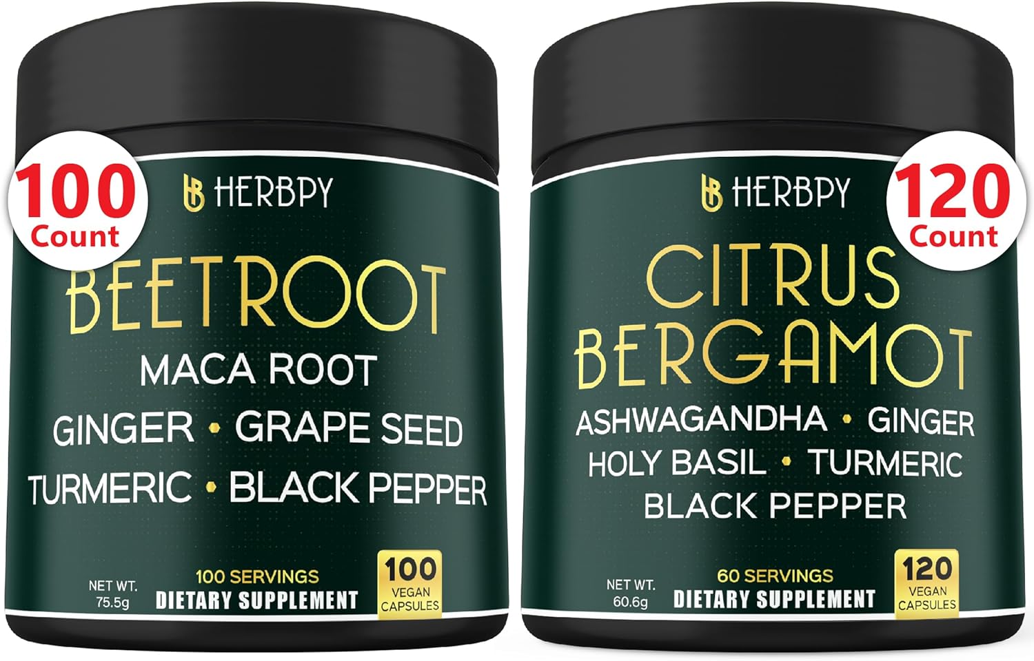 Herbpy Bundle: Beet Root Capsules & Citrus Bergamot Supplement - Promotes Heart Health, Digestion, Immunity, and Sleep