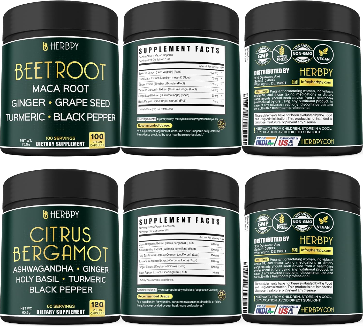 Herbpy Bundle: Beet Root Capsules & Citrus Bergamot Supplement - Promotes Heart Health, Digestion, Immunity, and Sleep