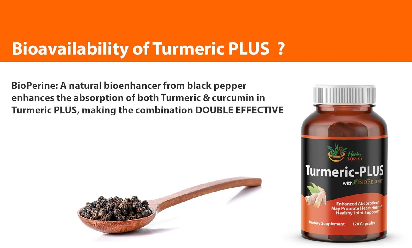 Herb's Forest Organic Turmeric Curcumin Capsules with Black Pepper - 1950mg Daily, Joint Support & Antioxidant Benefits, 120 Veg Caps