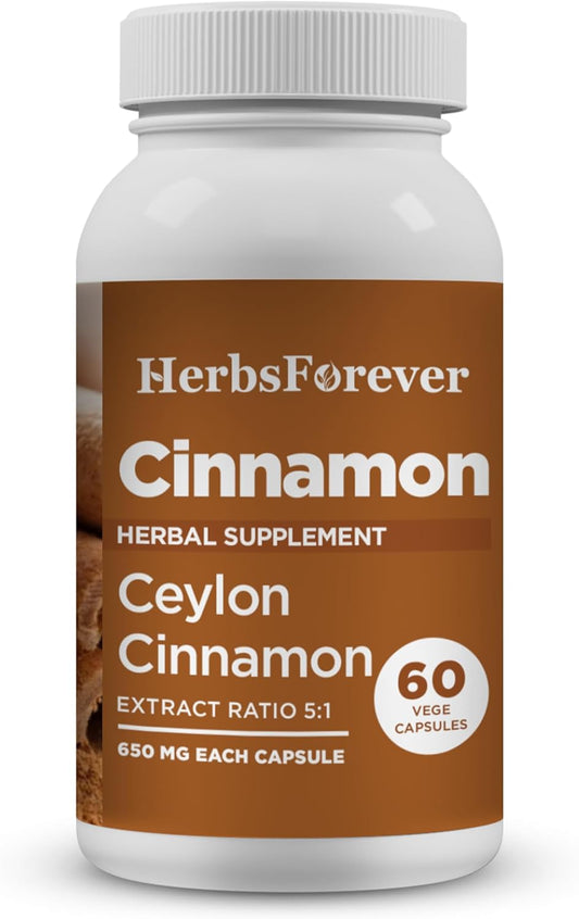 Herbsforever Ceylon Cinnamon Capsules - High Potency 800mg Extract for Overall Wellness - 60 Vege Capsules