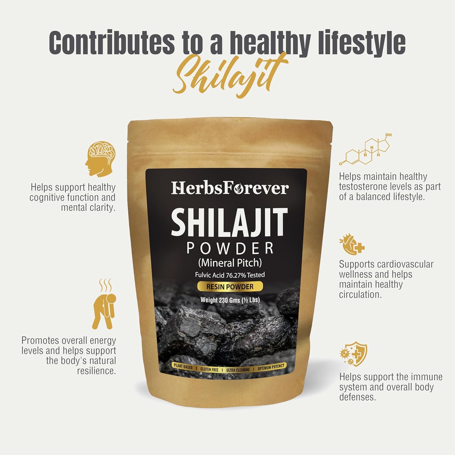Herbsforever Shilajit Powder 6:1 Extract for General Wellness - 8.11 oz (230 GMS) - Antioxidant Mineral Pitch