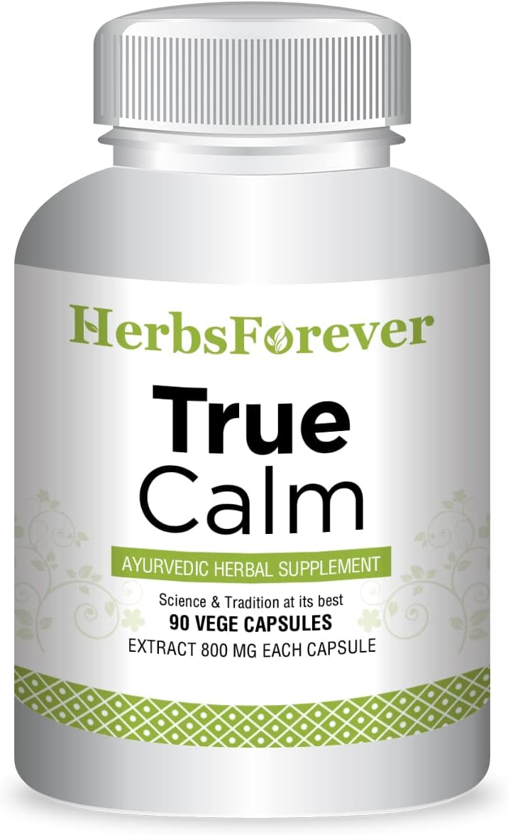 Herbsforever True Calm Capsules - Ayurvedic Stress Relief Formula for Comfortable Sleep - 90 Vege Capsules, 800 mg