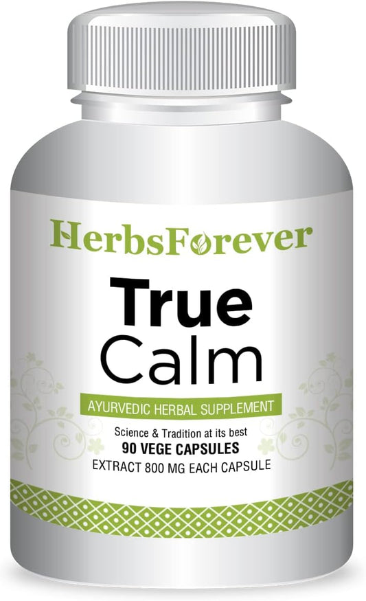 Herbsforever True Calm Capsules - Ayurvedic Stress Relief Formula for Comfortable Sleep - 90 Vege Capsules, 800 mg