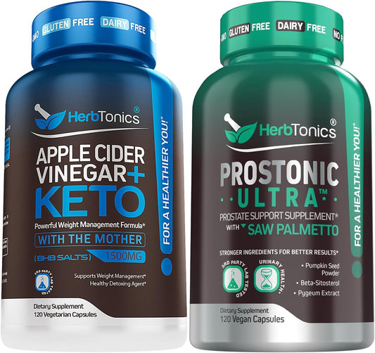 Herbtonics Apple Cider Vinegar Capsules with Keto BHB - Men's Prostate Health Support Supplement with Saw Palmetto & Beta Sitosterol