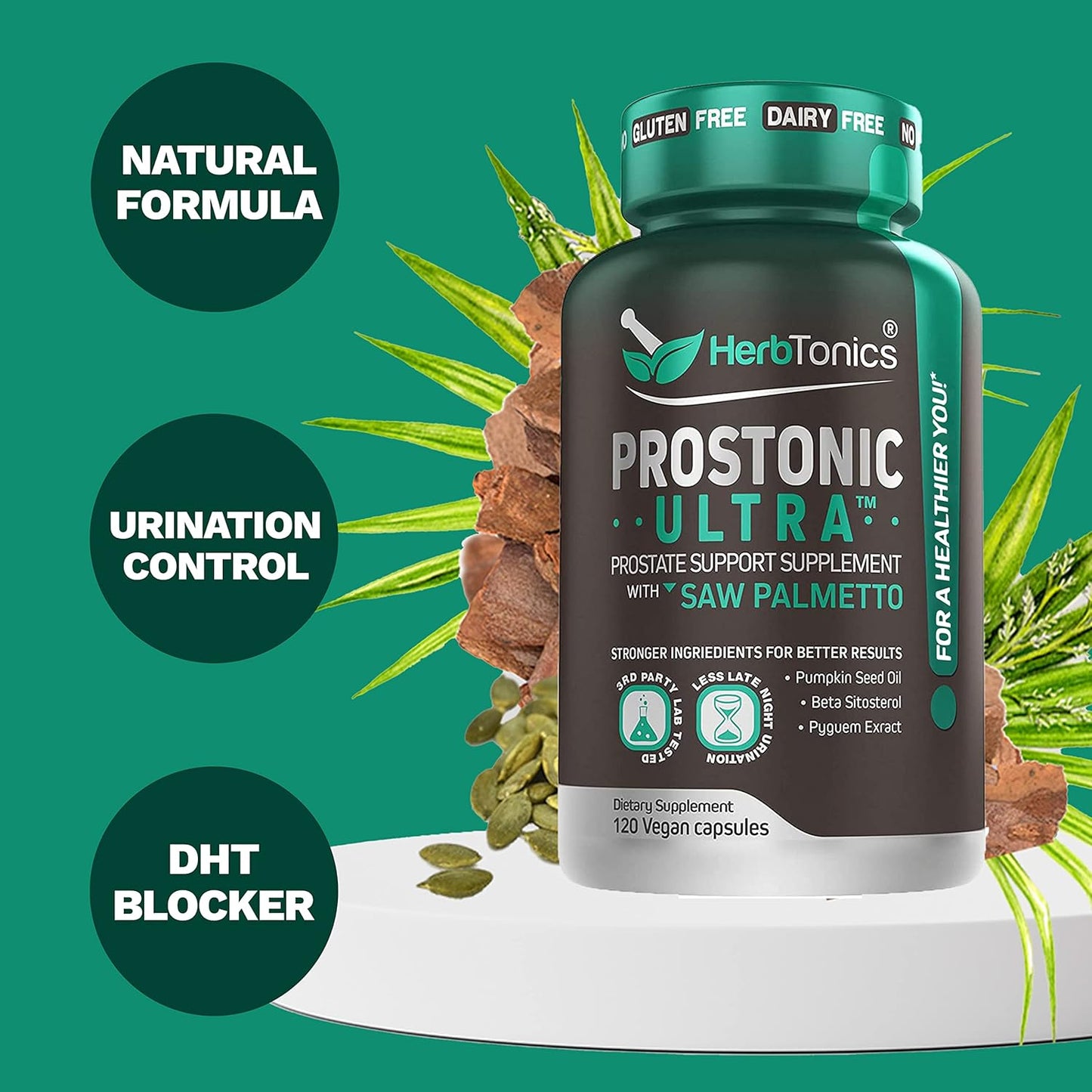 Herbtonics Apple Cider Vinegar Capsules with Keto BHB - Men's Prostate Health Support Supplement with Saw Palmetto & Beta Sitosterol