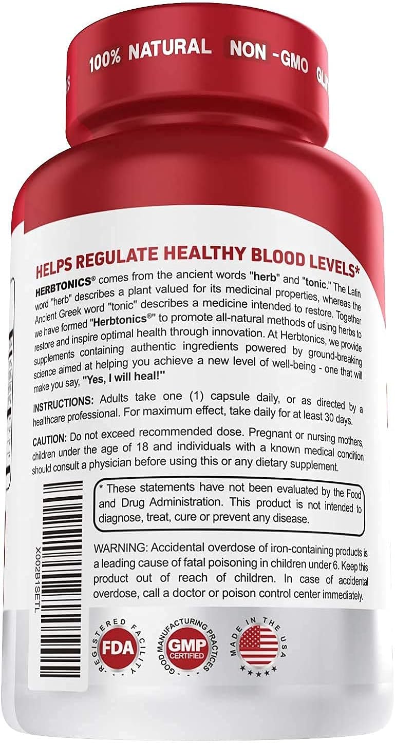 Herbtonics Blood Booster Iron Supplements with Vitamin C, Beet Root, Folate for Energy & Red Blood Cells Production - 30 Vegan Capsules