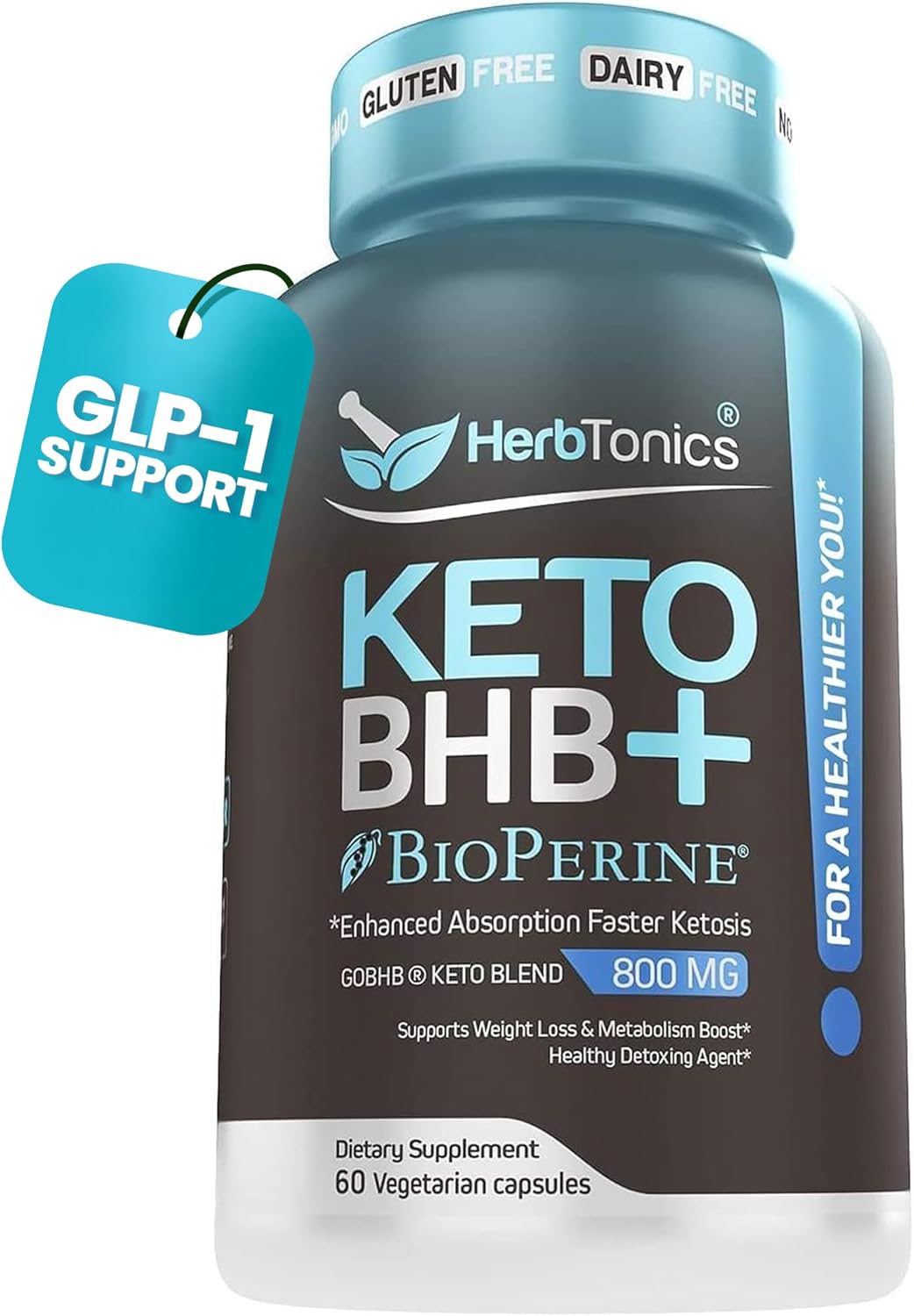 Herbtonics High Strength Keto Capsules with Bioperine - Gluten-Free BHB Salts for Ketosis & Energy - 60 Vegan Capsules