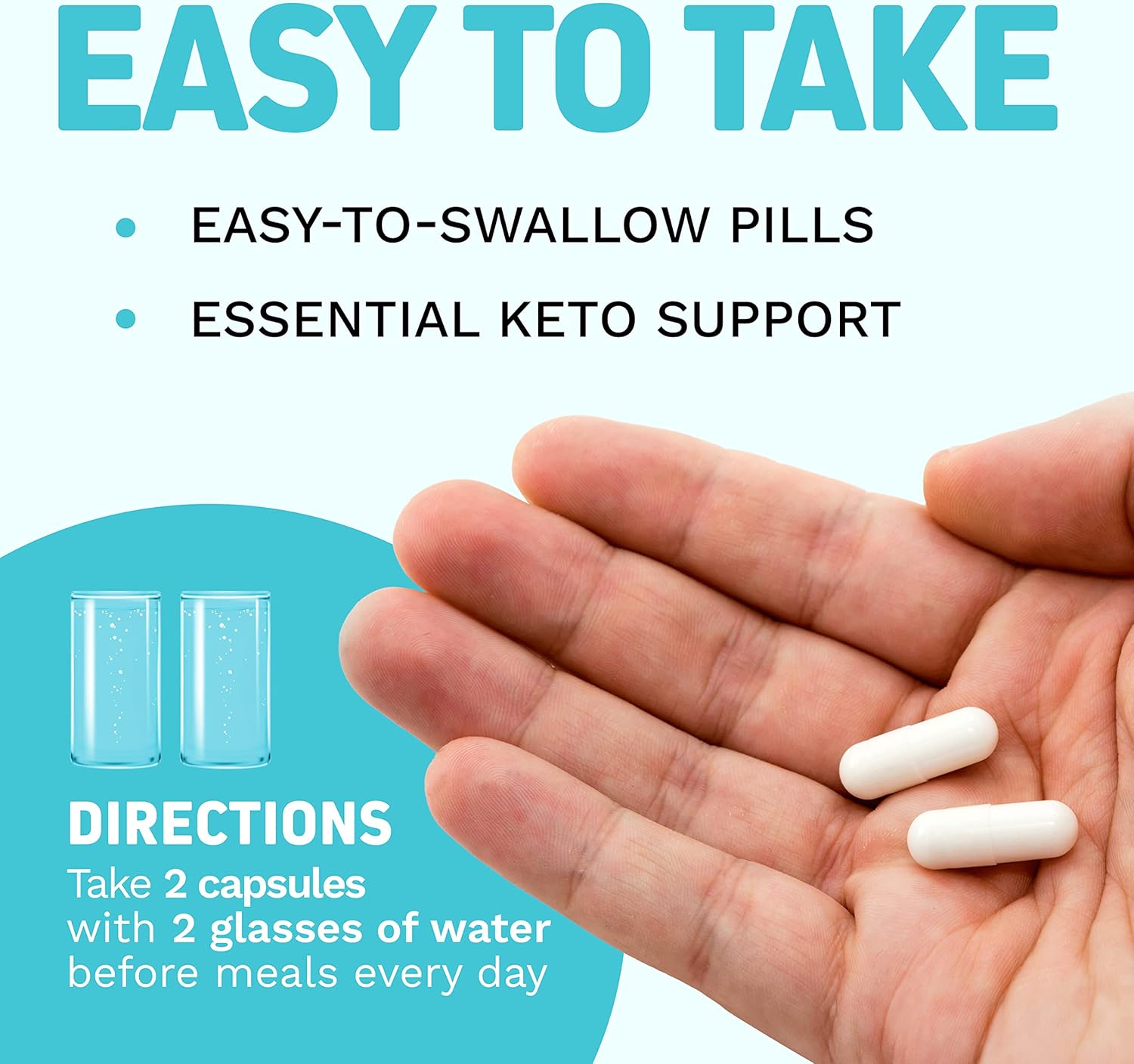 Herbtonics High Strength Keto Capsules with Bioperine - Gluten-Free BHB Salts for Ketosis & Energy - 60 Vegan Capsules