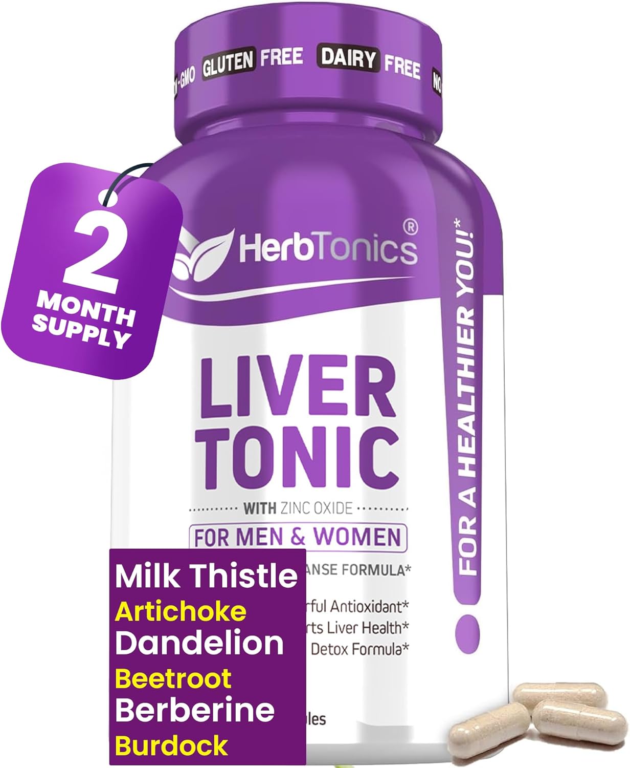 Herbtonics Liver Cleanse Detox: 20-in-1 Complex with Milk Thistle, Artichoke, Dandelion, Turmeric, Berberine | Supports Liver Health | 120 Vegan Capsules