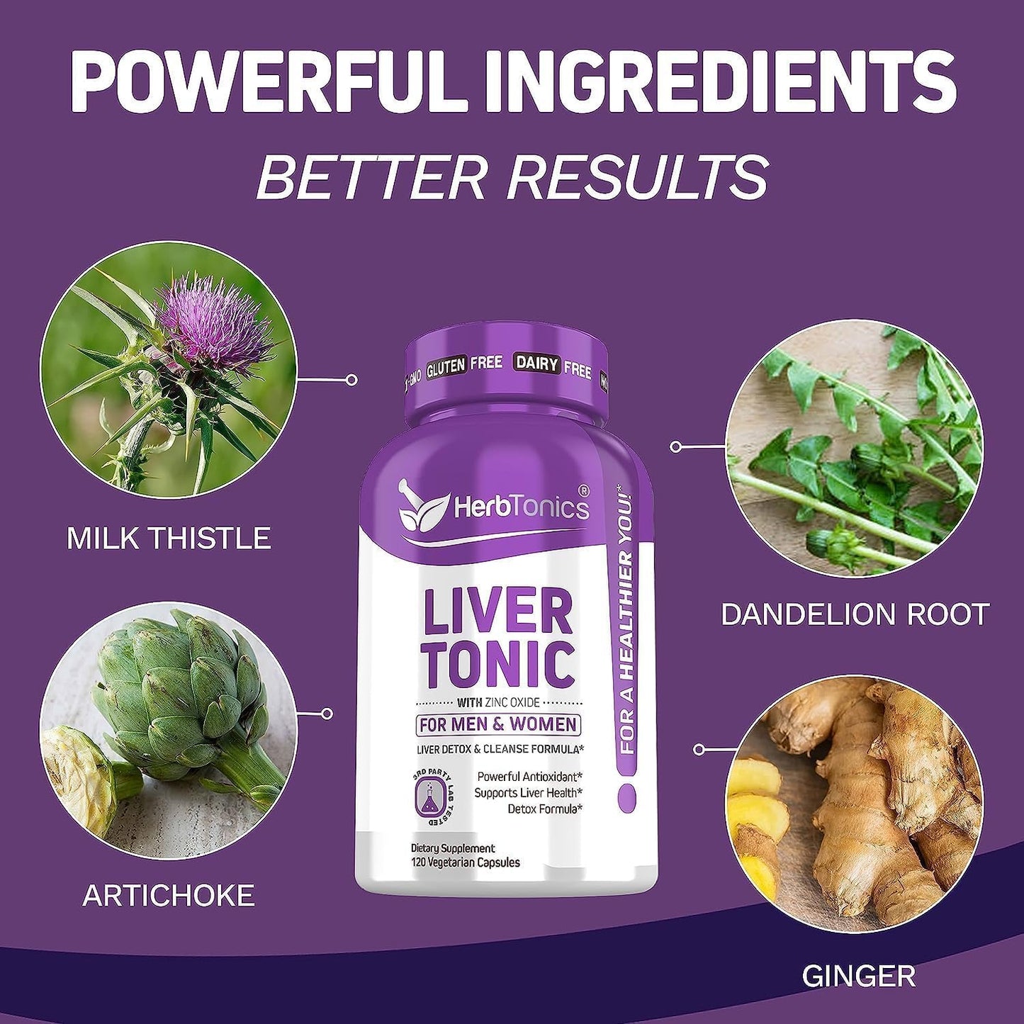Herbtonics Liver Cleanse Detox: 20-in-1 Complex with Milk Thistle, Artichoke, Dandelion, Turmeric, Berberine | Supports Liver Health | 120 Vegan Capsules