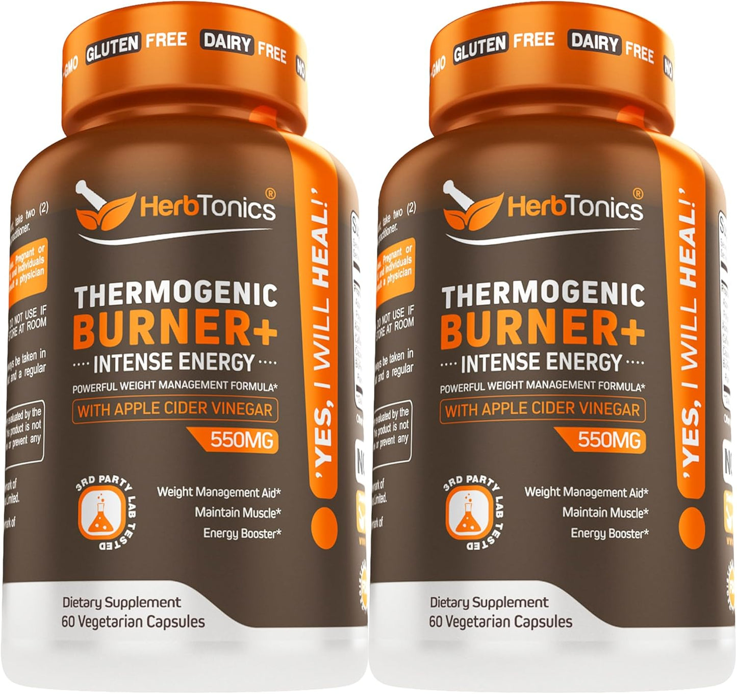 Herbtonics Thermogenic Supplement for Metabolic Health & Energy - 120 Veg Capsules with ACV, Green Tea Extract & Caffeine for Men & Women