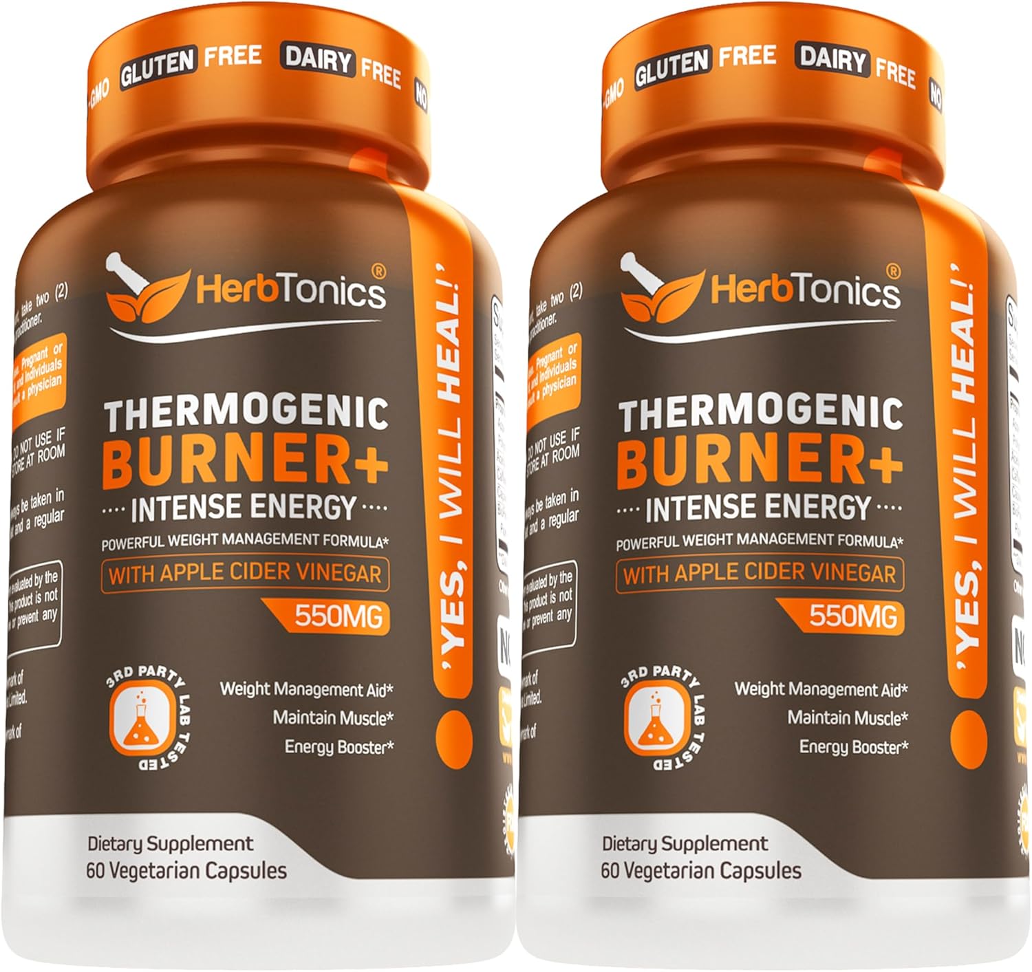 Herbtonics Thermogenic Supplement for Metabolic Health & Energy - 120 Veg Capsules with ACV, Green Tea Extract & Caffeine for Men & Women