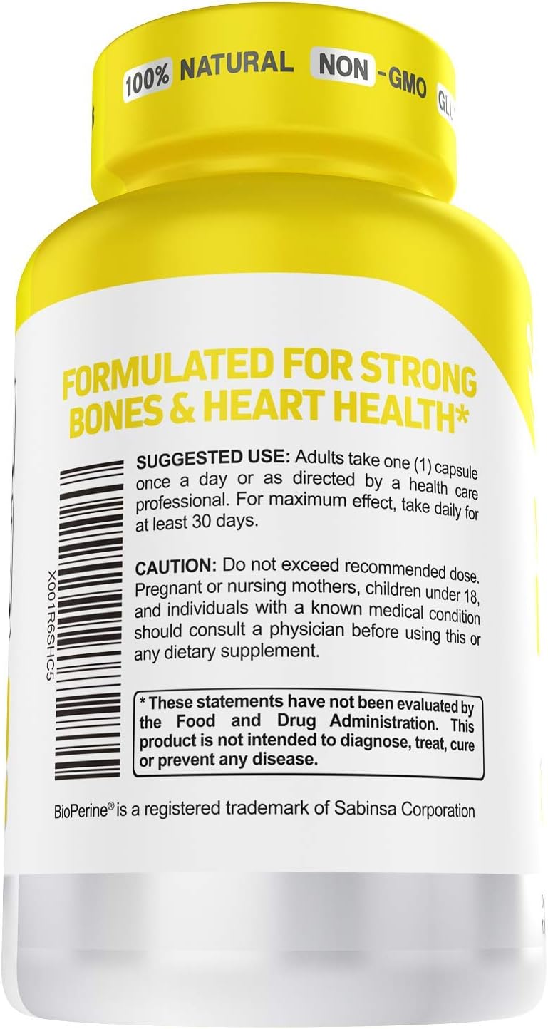 Herbtonics Vitamin K2 D3 Supplement with Bioperine for Immune System Support, Strong Bones & Heart Health - 120 Veg Capsules