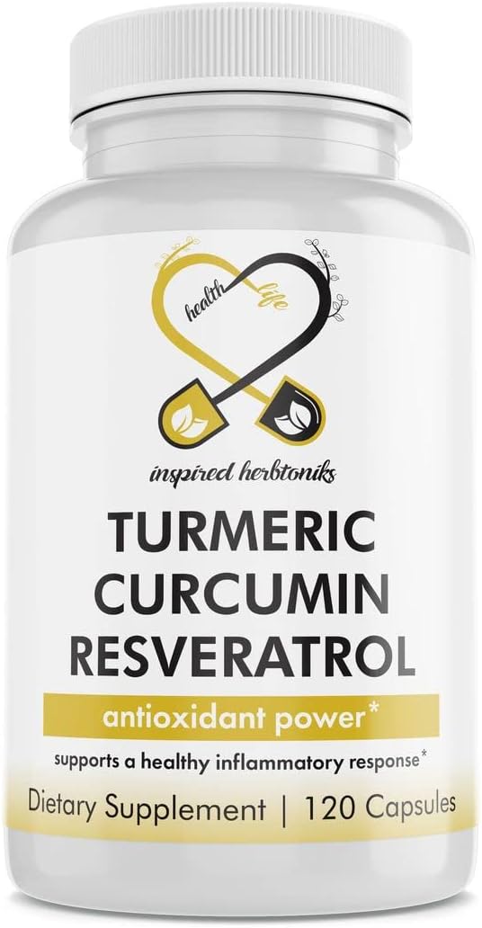 Herbtoniks Turmeric Curcumin Resveratrol Supplement - Antioxidant Support, Immune System Booster - 120 Vegan Capsules