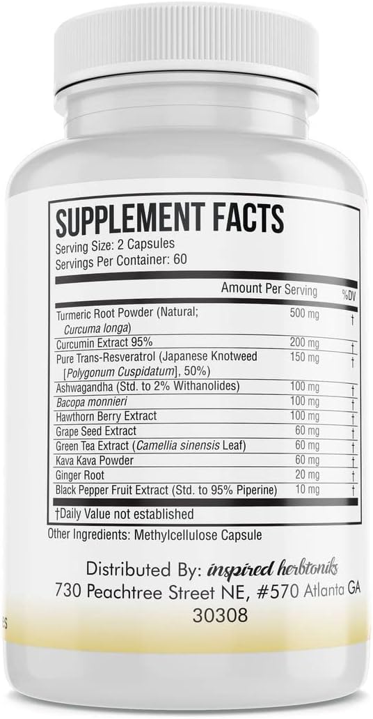 Herbtoniks Turmeric Curcumin Resveratrol Supplement - Antioxidant Support, Immune System Booster - 120 Vegan Capsules