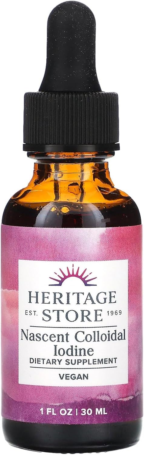 Heritage Store Liquid Iodine Drops - Vegan Nascent Iodine Supplement for Thyroid Support - Atlantic Kelp - Bioavailable - 480 Servings - 1oz