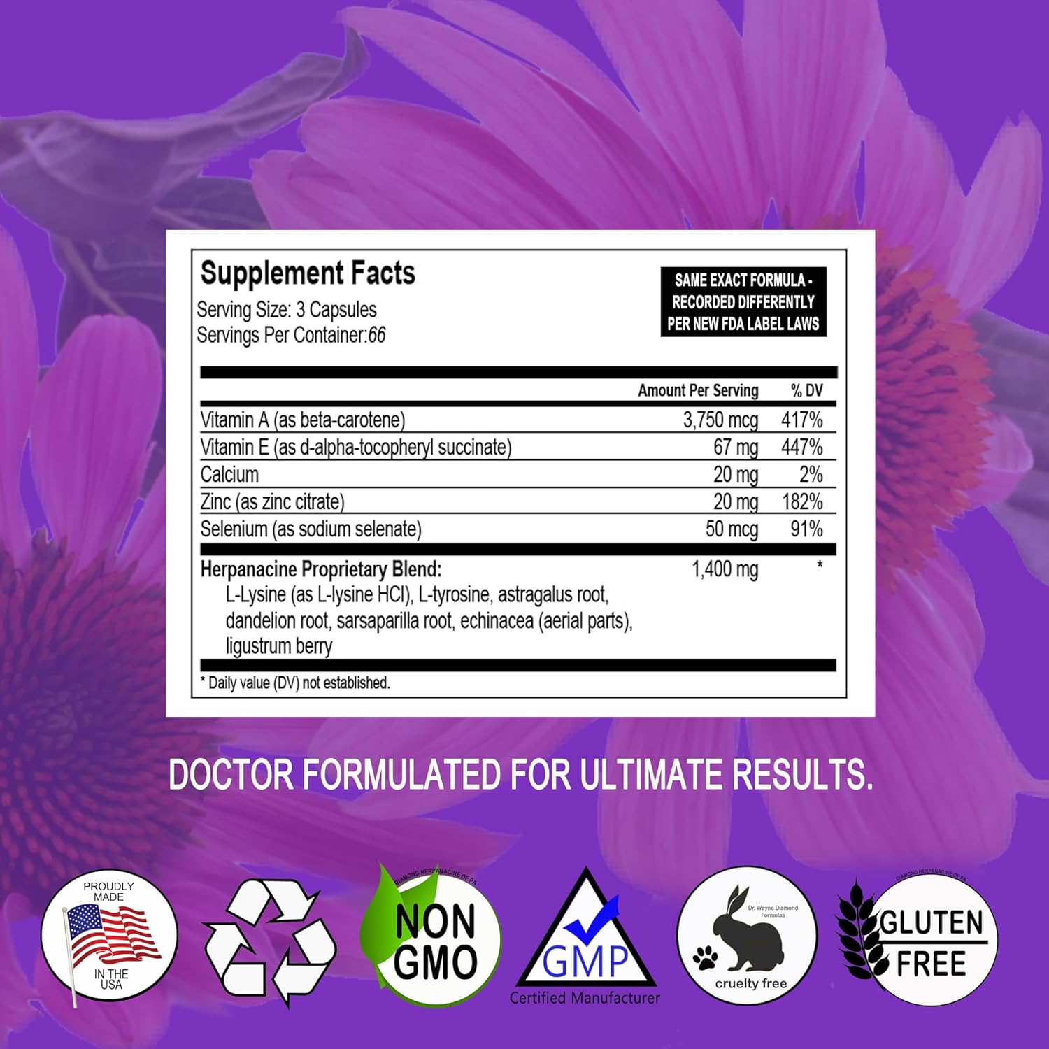 Herpanacine Diamond Skin Care & Immune Support Vitamins - Natural Ingredients - 200 Count - Clear Skin & Immune System Support