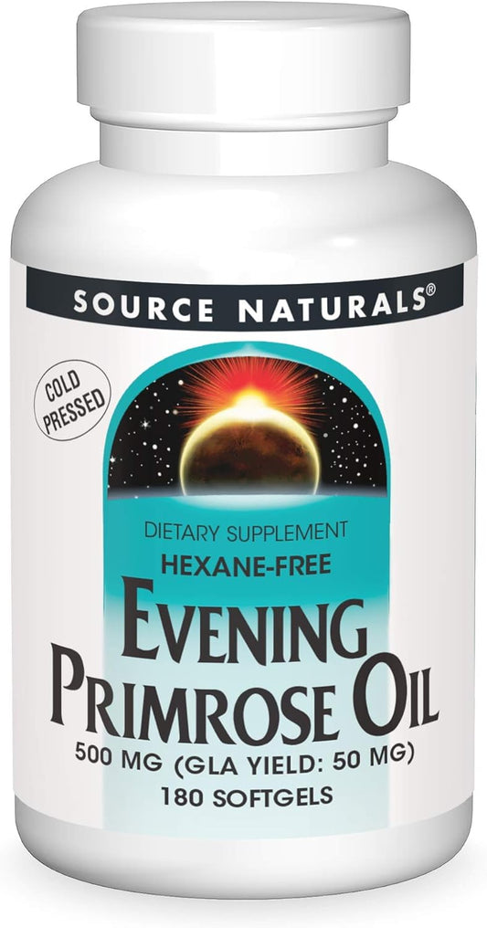 Hexane-Free Evening Primrose Oil Softgels - 500mg - High GLA Yield - Cold-Pressed - 180 Count