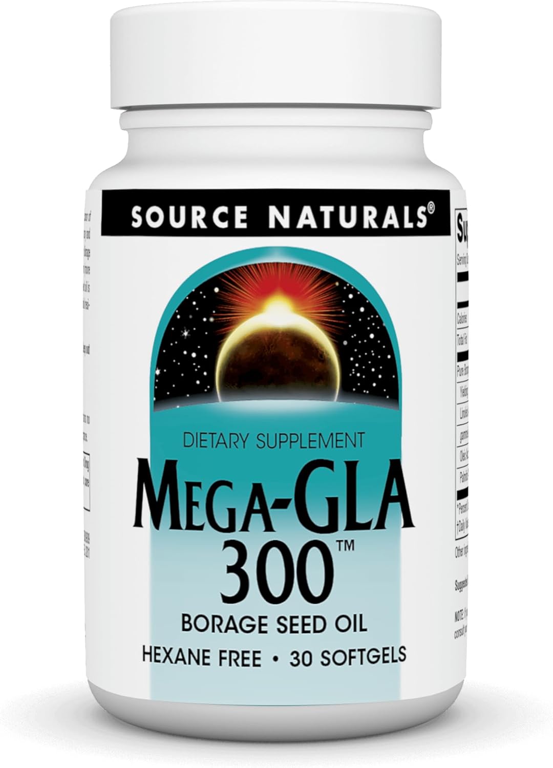 Hexane-Free Source Naturals Mega-GLA 300 Borage Seed Oil Softgels - 30 Count