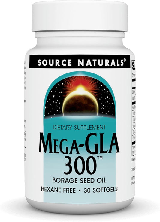 Hexane-Free Source Naturals Mega-GLA 300 Borage Seed Oil Softgels - 30 Count