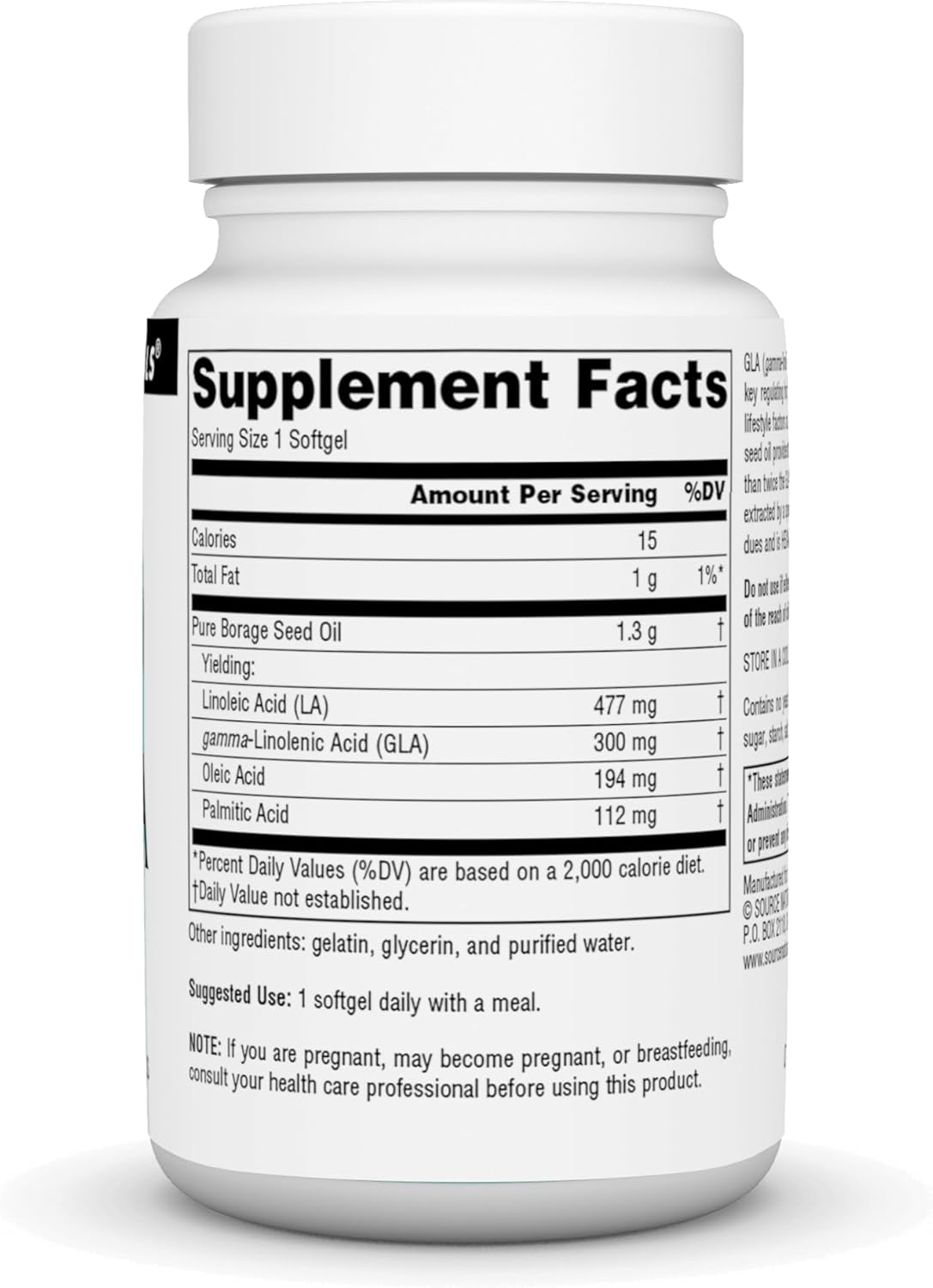 Hexane-Free Source Naturals Mega-GLA 300 Borage Seed Oil Softgels - 30 Count