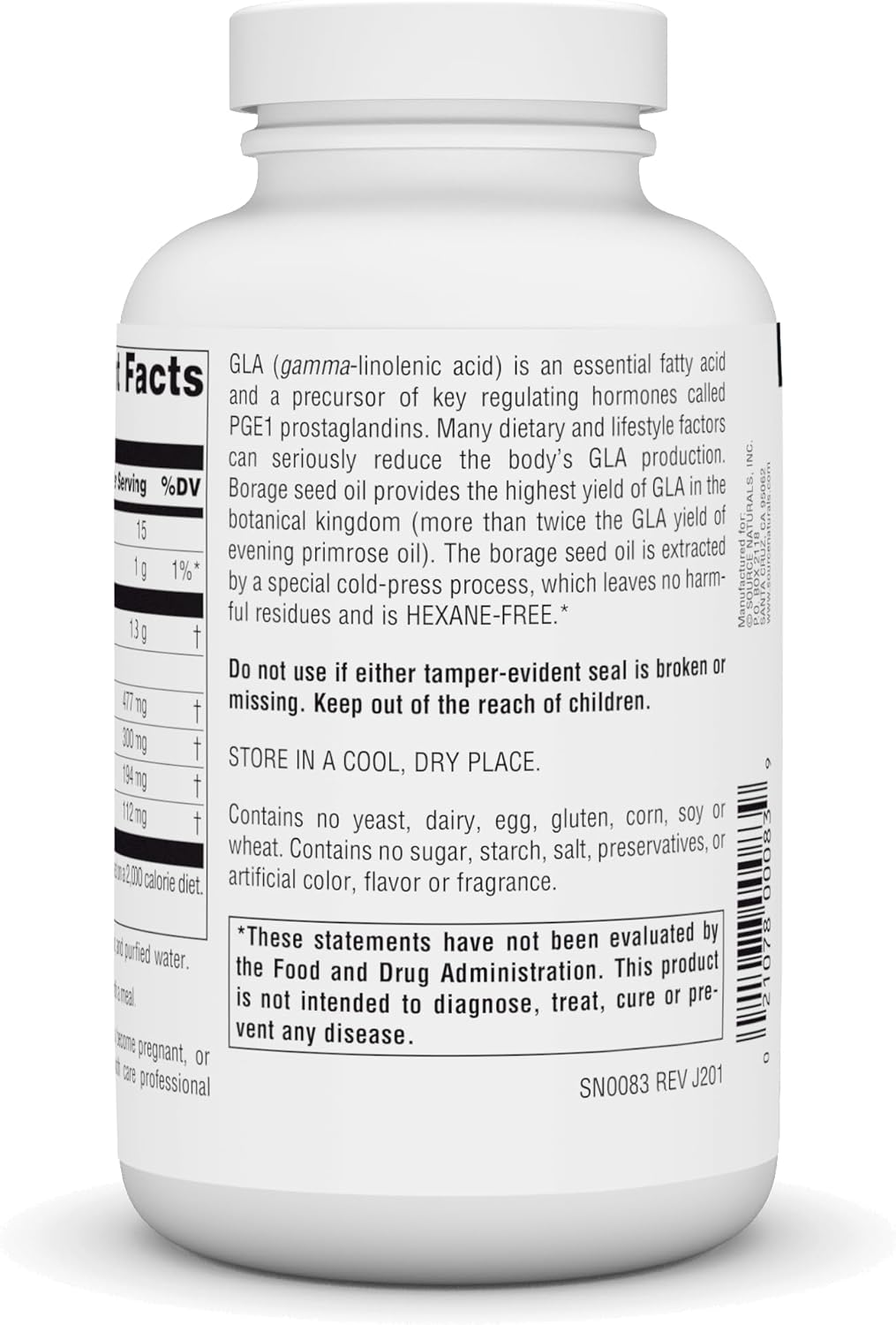 Hexane-Free Source Naturals Mega-GLA 300 Borage Seed Oil Softgels - 120 Count