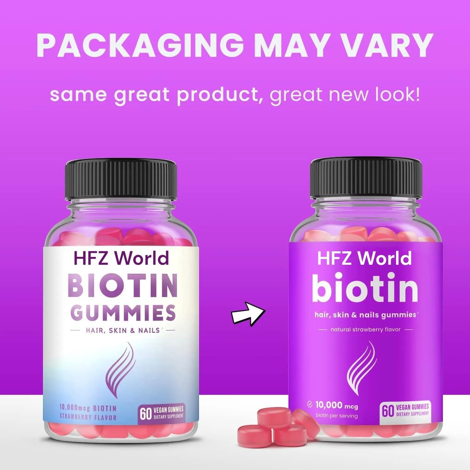 HFZ World Vegan Biotin Gummies for Hair, Skin & Nails - Non GMO, Sugar Free, Natural Berry Flavor - 60 Count