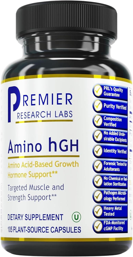 HGH Supplements for Men and Women with Amino Acids - Enhance Human Growth Hormone and Muscle Growth - 105 Capsules by Premier Research Labs