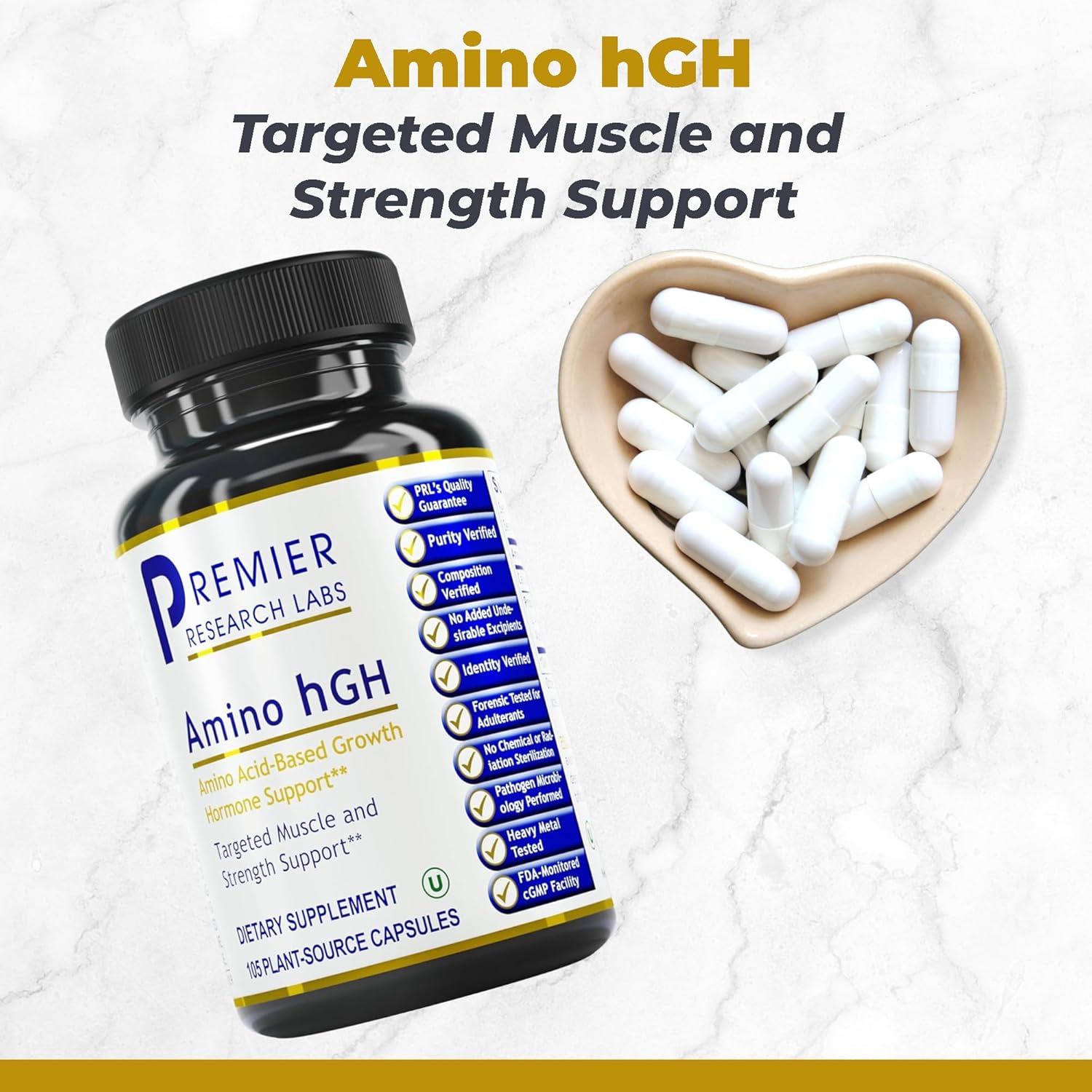 HGH Supplements for Men and Women with Amino Acids - Enhance Human Growth Hormone and Muscle Growth - 105 Capsules by Premier Research Labs
