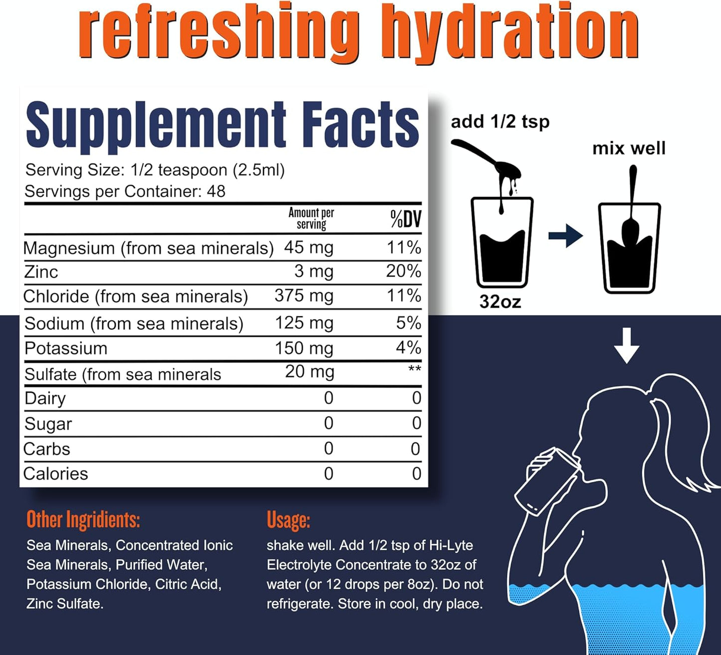Hi-Lyte Electrolyte Supplement Drops | 48 Servings | Immune Support & Hydration | No Calories/Sugar | 20% More Potassium, Magnesium, Zinc