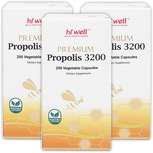 Hi Well Premium Propolis 3200 Flavonoid 96mg 250VegeCapsules - Pure & Natural New Zealand (Pack of 3)