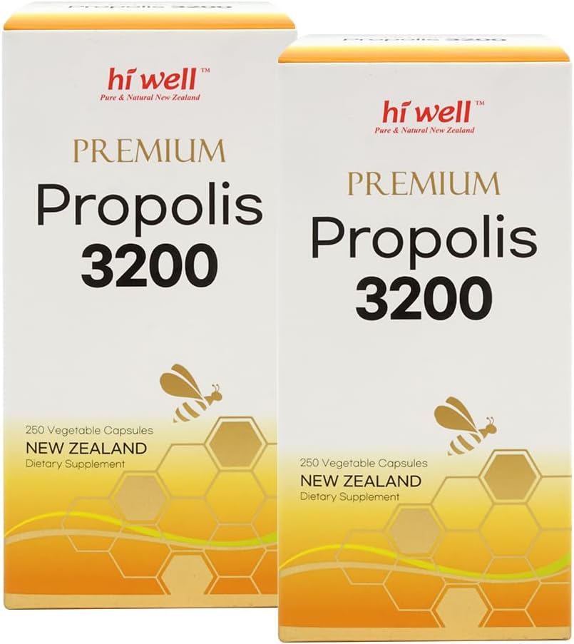 Hi Well Premium Propolis 3200 with 96mg Flavonoid - Natural New Zealand Formula (Pack of 2)